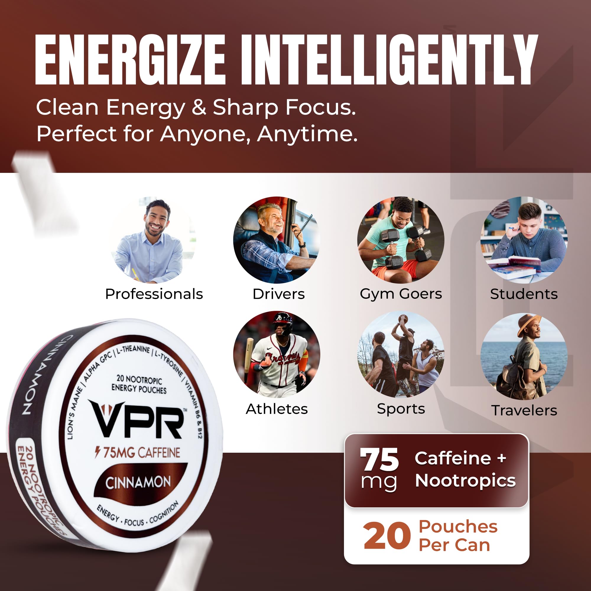 Amazon.com: VPR 75mg Caffeine Nootropic Pouches | 20 Count Energy